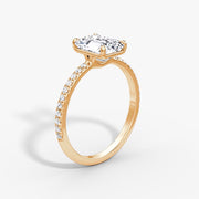 Emerald Cut - Pave Band - Classic Engagement Ring- 14 K Gold